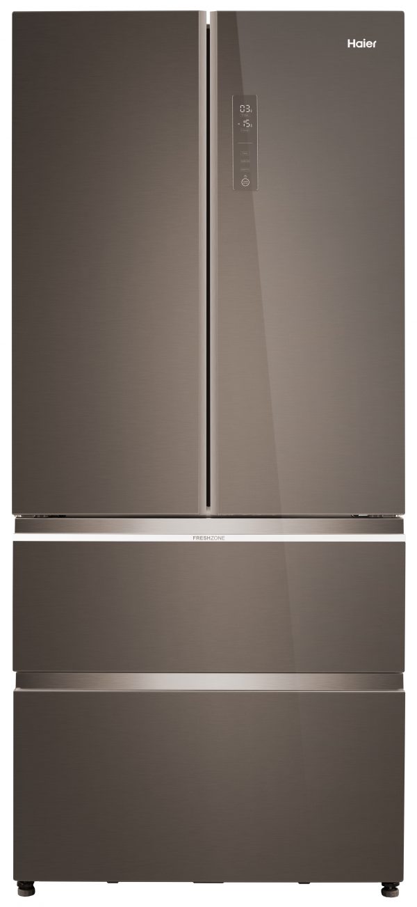 Haier HB18FGSAAA French Door 83cm Wide Freestanding Fridge Freezer – Silver Glass