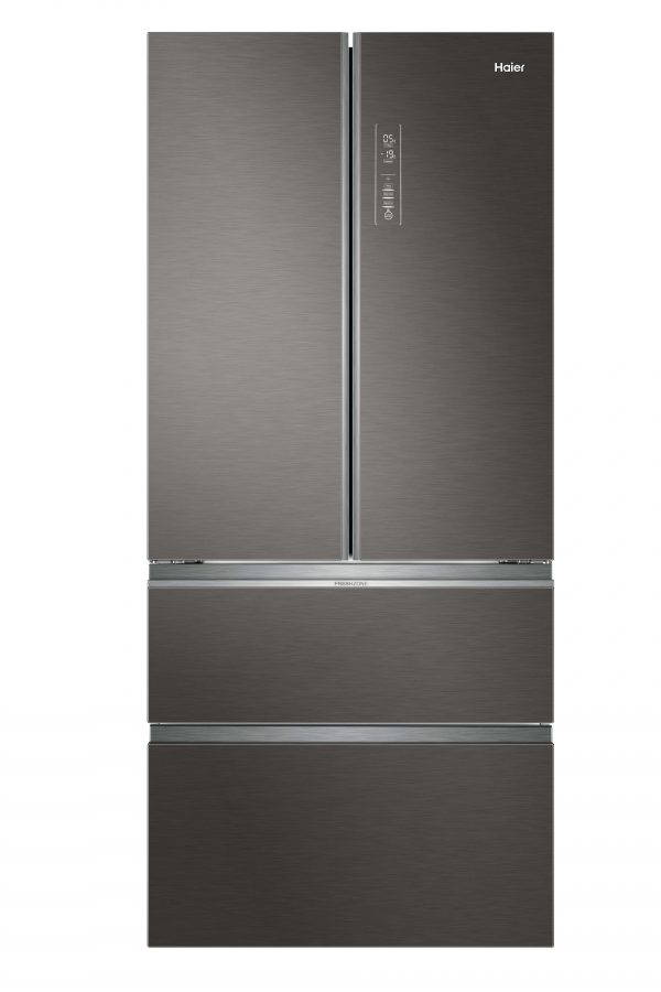 Haier HB18FGSAAA French Door 83cm Wide Freestanding Fridge Freezer - Silver Glass