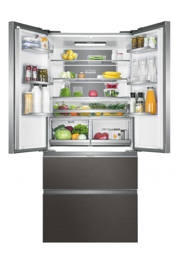 Haier French Door 83cm Wide Freestanding Fridge Freezer – Silver Glass – HB18FGSAAA