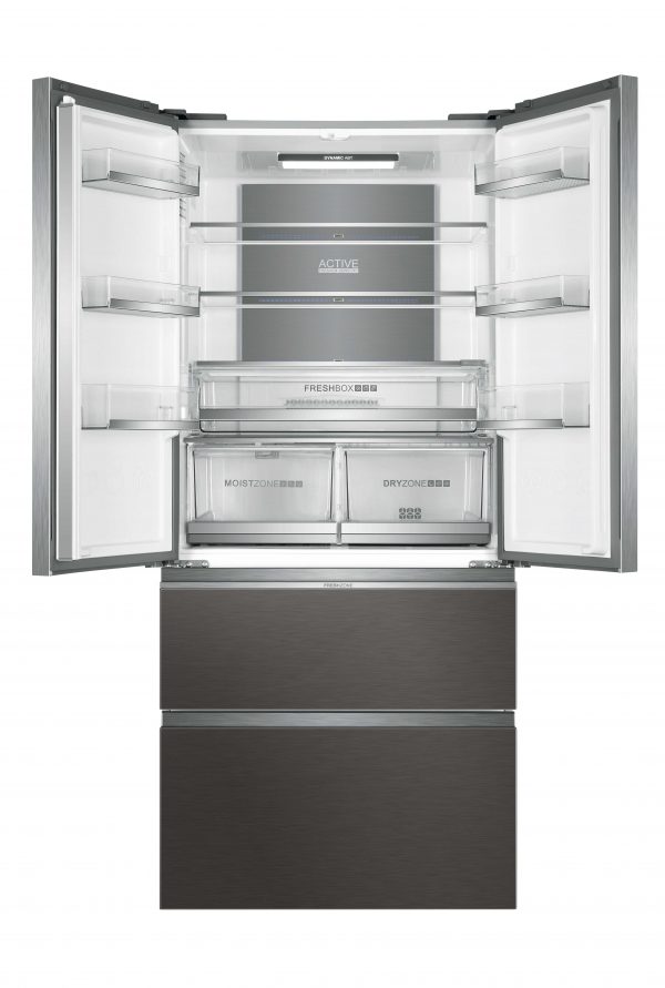 Haier French Door 83cm Wide Freestanding Fridge Freezer - Silver Glass - HB18FGSAAA - Image 4