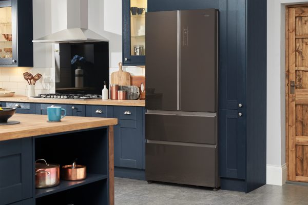 Haier French Door 83cm Wide Freestanding Fridge Freezer - Silver Glass - HB18FGSAAA - Image 2