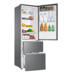 Haier HTR3619FNMP 330L No Frost Freestanding Fridge Freezer - Platinum Inox