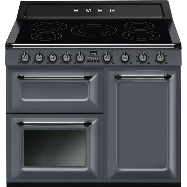 Smeg 100cm Victoria Gloss Three Cavity Traditional Range Cooker with Side Opening Grey - TR103IGR