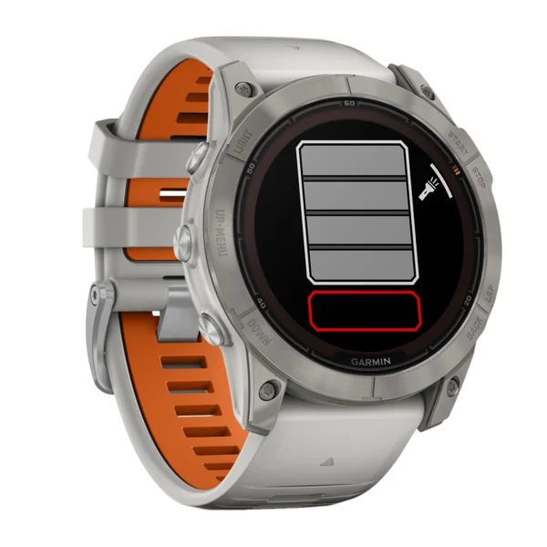 GARMIN Fēnix® 7X Pro – Sapphire Solar Edition Titanium with Fog Gray/Ember Orange Band 010-02778-15 - Image 2